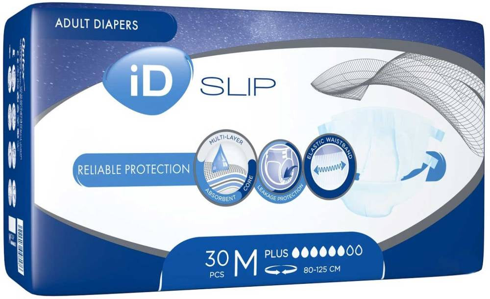 iD Slip Plus Medium 80-125 cm Adult Incontinence Briefs, 30 pcs