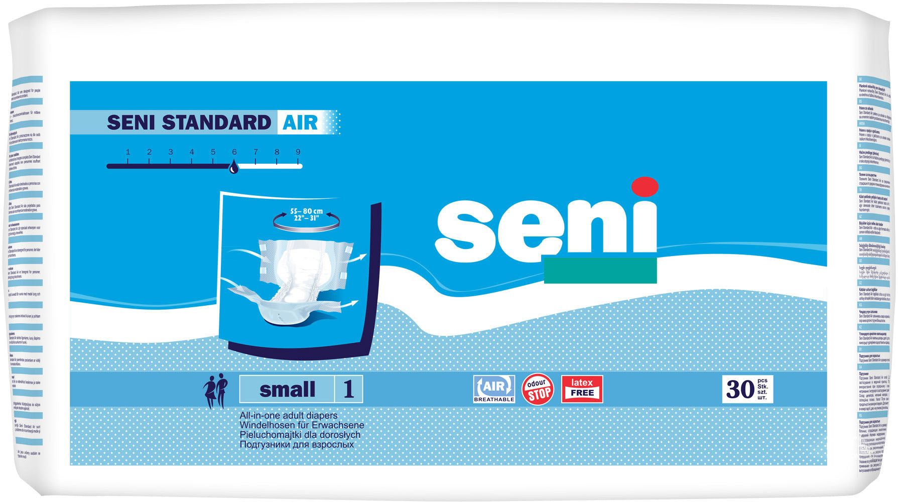 Seni Standard Air Small Adult Incontinence Briefs, 30 pcs, 55-85 cm