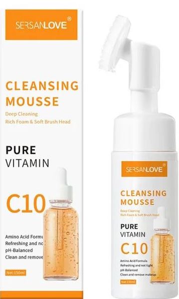 Sersanlove Pure Vitamin C10 Facial Cleansing Foam Mousse with Brush, 150 mL