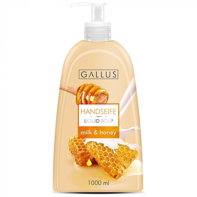 Gallus Milk & Honey with Pump Liquid Hand Soap, 1 L