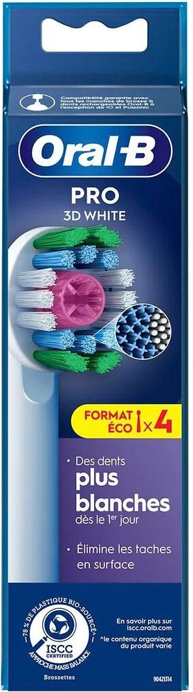 Braun Oral-B Pro 3D White Electric Toothbrush Replacement Heads, 4 pcs