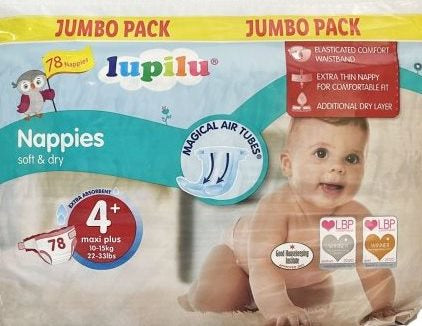 Lupilu Soft & Dry Jumbo Pack Size 4+ Baby Diapers, 10-15 kg, 78 pcs