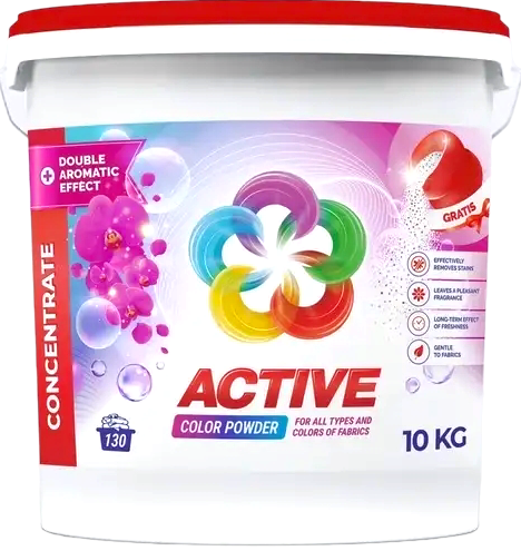 Active Color Laundry Detergent Powder Bucket, 130 Loads, 10 kg