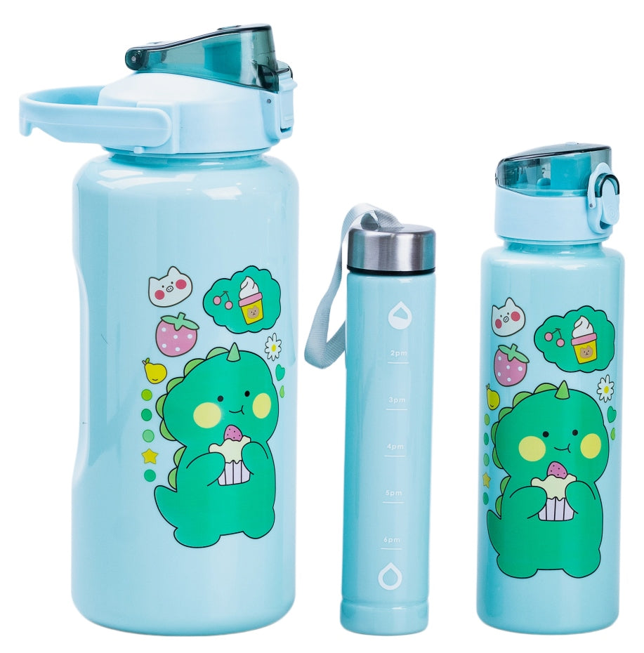 Dinosaur Mint 3-in-1 Water Bottle Set, 300 mL, 700 mL & 2 L