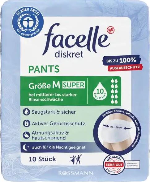 Facelle M Adult Pull-Up Incontinence Underwear, 80-120 cm, 10 pcs