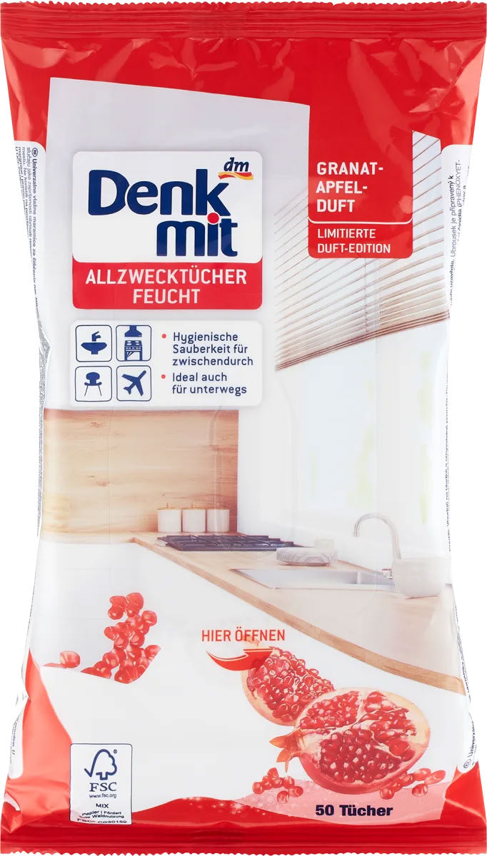 Denkmit Pomegranate All-Purpose Cleaning Wet Wipes, 50 pcs