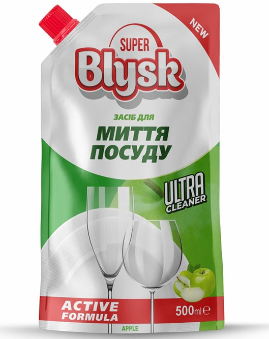 Super Blysk Apple Dishwashing Liquid Stand-Up Pouch, 500 mL