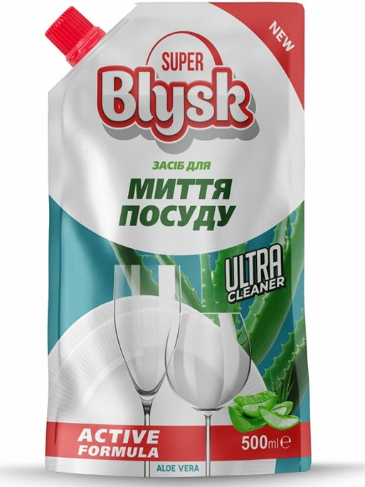 Super Blysk Aloe Vera Dishwashing Liquid Stand-Up Pouch, 500 mL