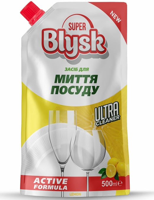 Super Blysk Lemon Dishwashing Liquid Stand-Up Pouch, 500 mL