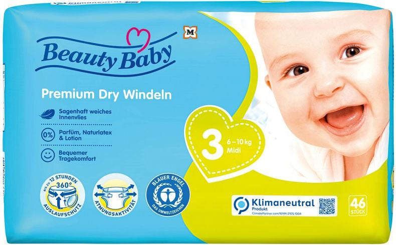 Beauty Baby Premium Dry Size 3 Baby Diapers, 6-10 kg, 46 pcs
