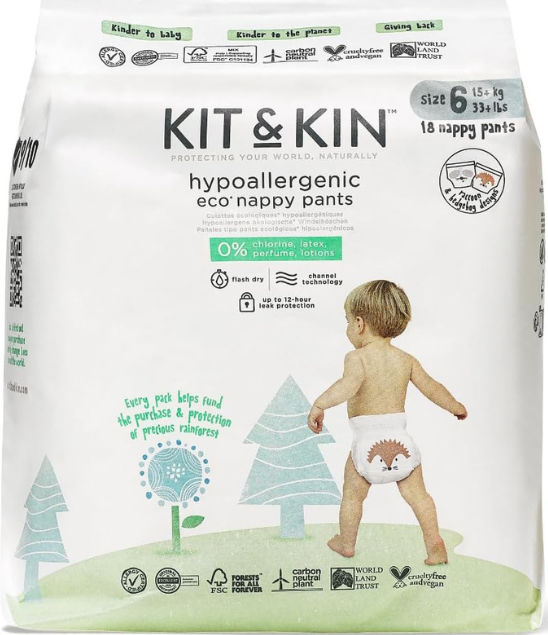 Kit & Kin Size 6 Baby Pull-Up Diaper Pants, 15+ kg, 18 pcs