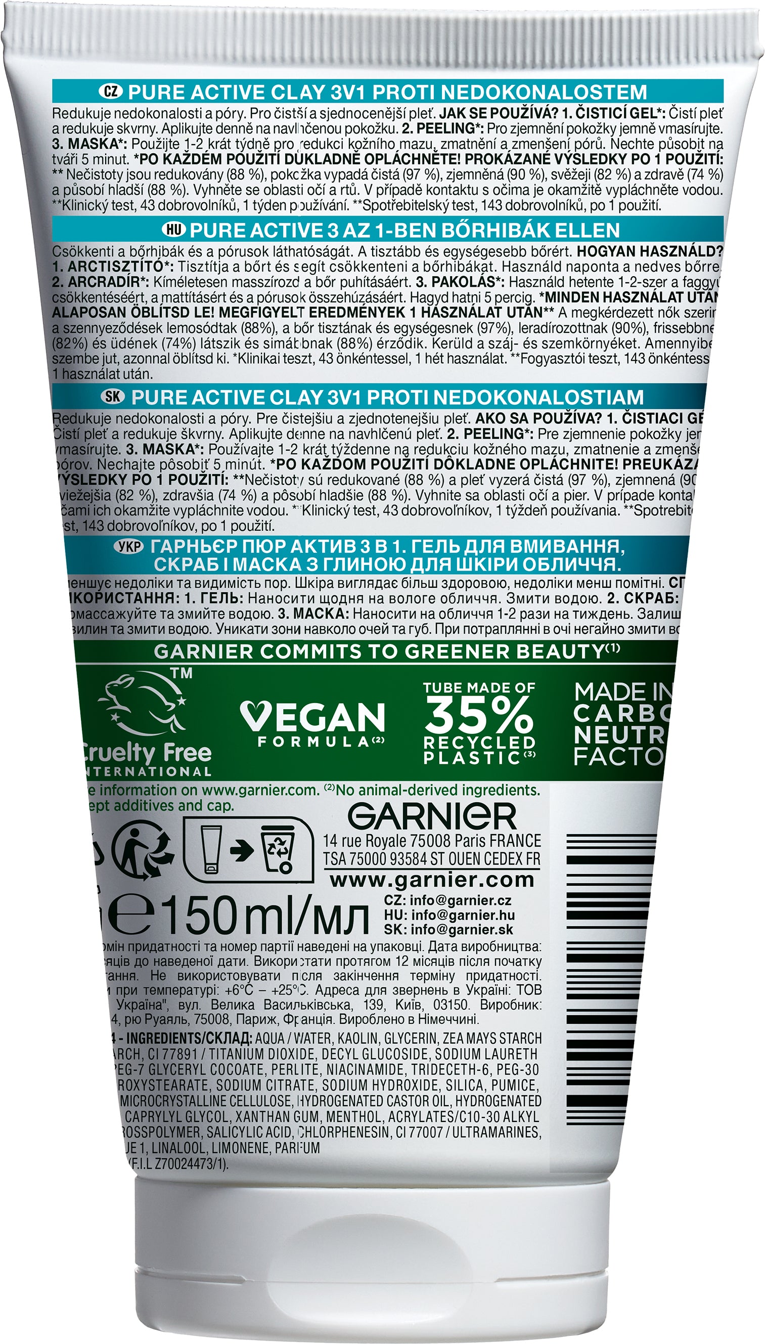 Garnier Pure Active 3-in-1 Face Wash, Scrub & Mask, 150 mL - Image 2