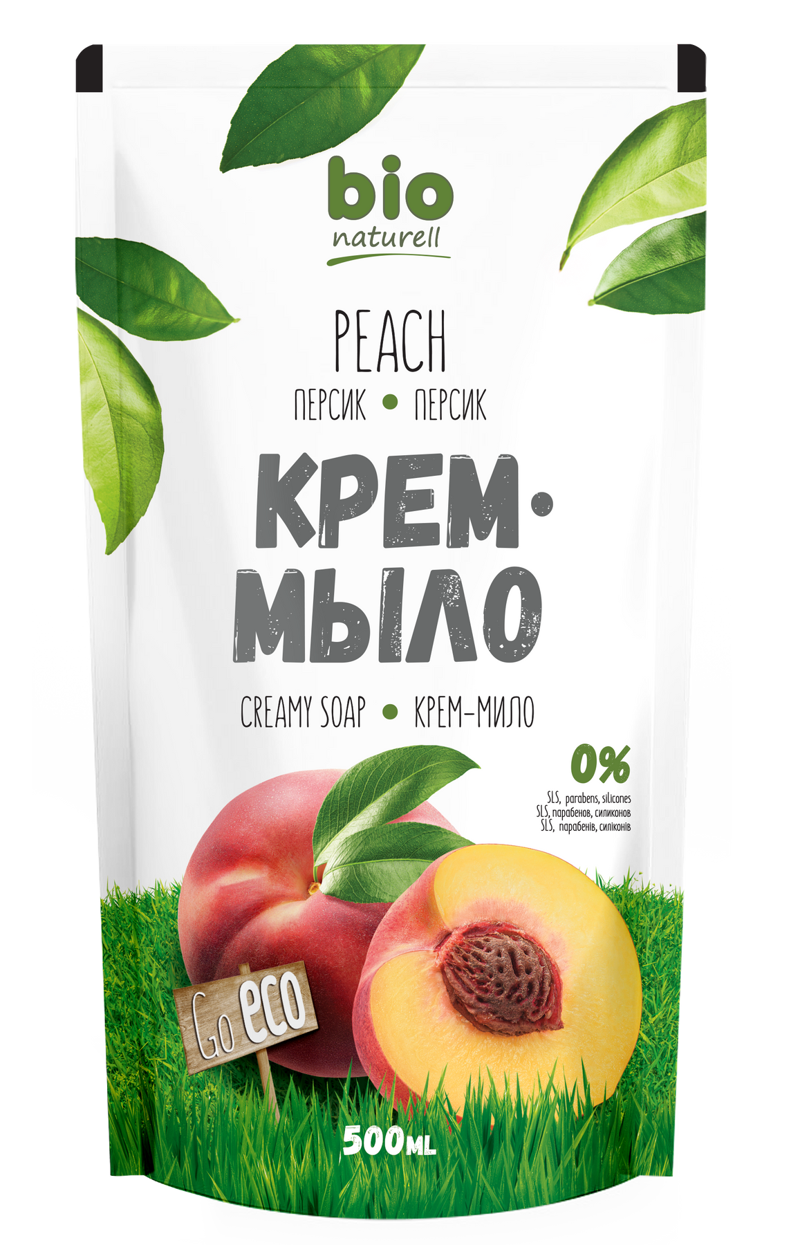 Bio Naturell Peach Refill Pouch Liquid Cream Soap, 500 mL