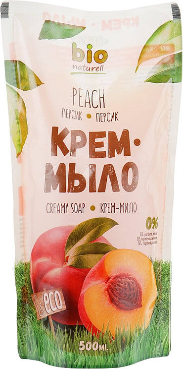 Bio Naturell Peach Refill Pouch Liquid Cream Soap, 500 mL - Image 2