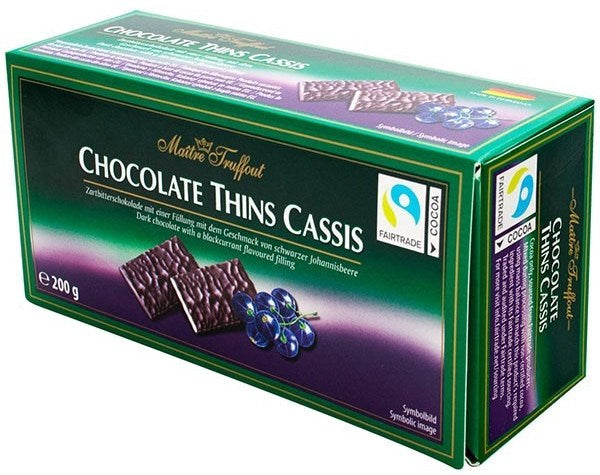 Maitre Truffout Chocolate Thins Cassis, 200 g