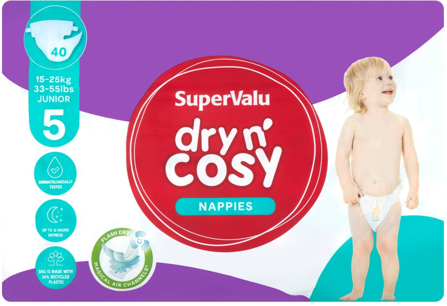 SuperValu Dry N' Cosy 5 Baby Diapers, 15-25 kg, 40 pcs