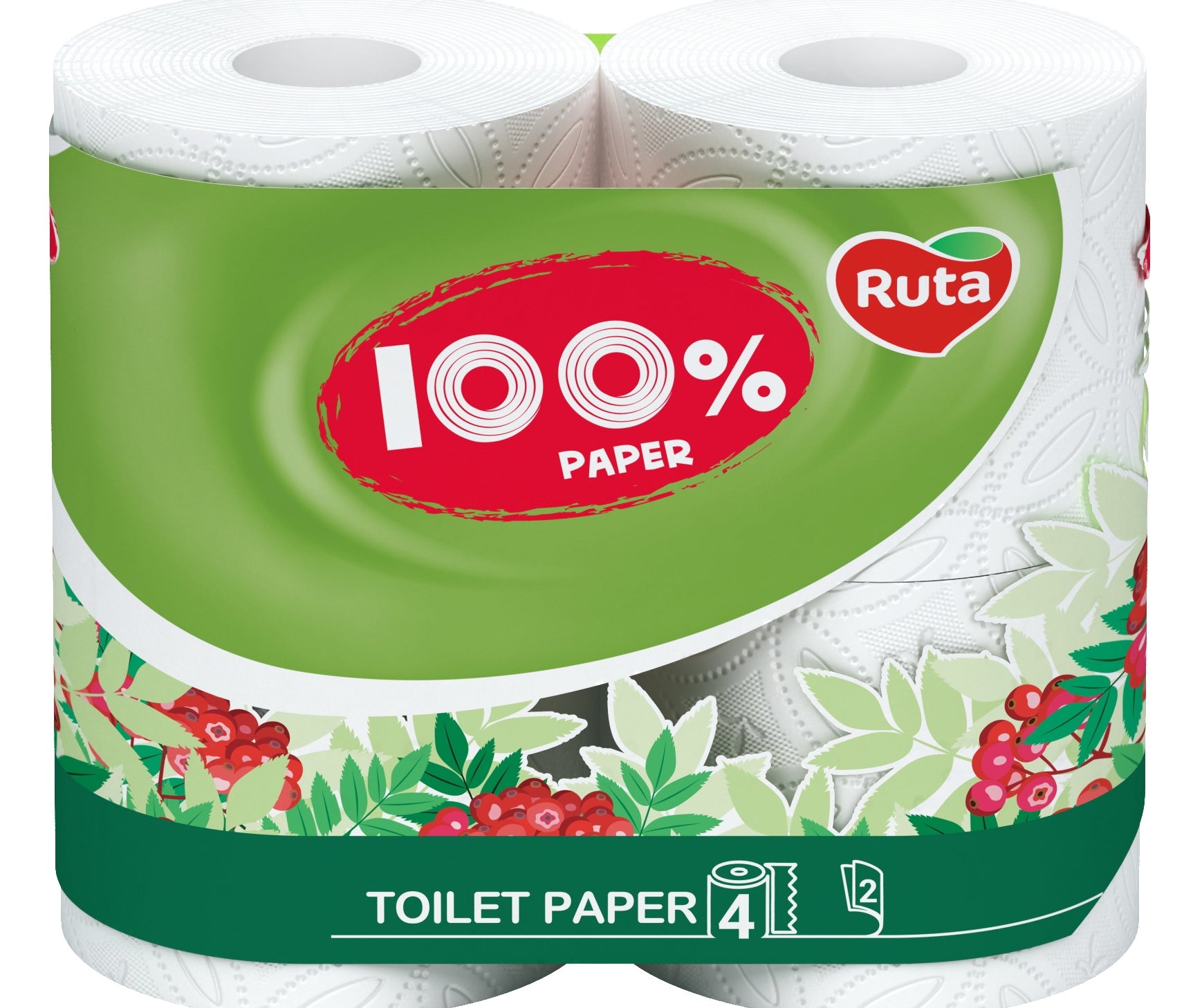 Ruta 100% Paper 2-Ply Toilet Paper, 4 Rolls