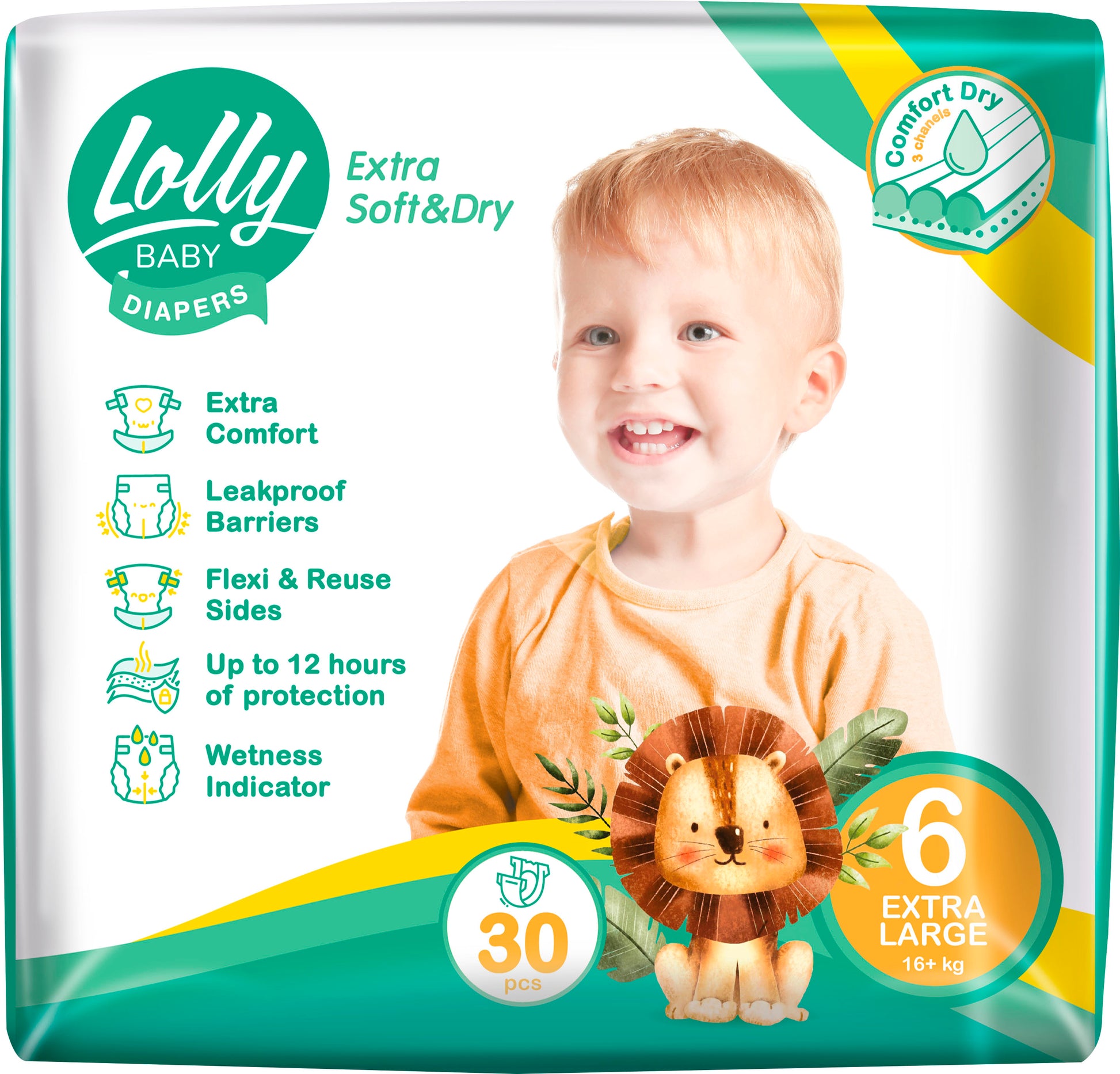 Lolly Baby Extra Soft & Dry Size 6 Baby Diapers, 16+ kg, 30 pcs