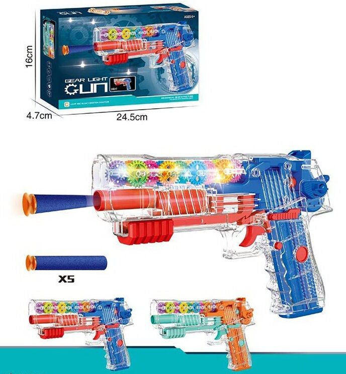 JD 133-50 A Battery-Powered Toy Pistol with Sound, Light, Soft Darts & Gears
