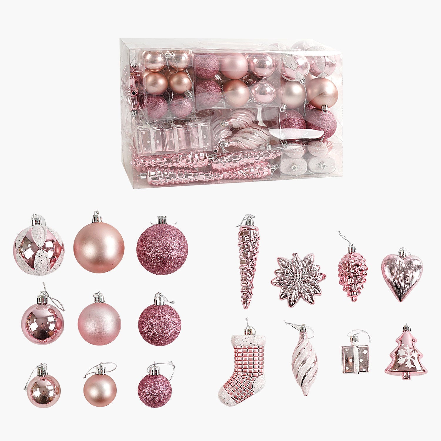 C 67564 Ball, Icicle, House & Christmas Tree Ornament Set, 72 pcs