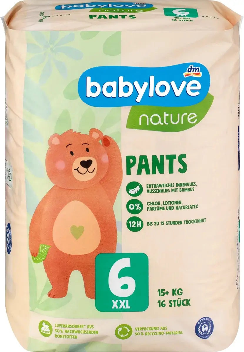 Babylove Nature 6 Baby Pull-Up Diaper Pants, 16 pcs, 15+ kg