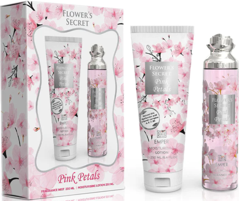 Emper Flower's Secret Pink Petals Women's Gift Set: Body Spray 250 mL & Body Lotion 250 mL