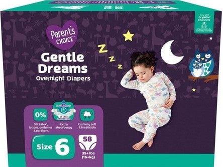 Parents Choice Gentle Dreams Size 6 Baby Diapers, 16+ kg, 58 pcs
