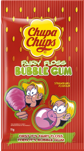Chupa Chups Strawberry Cotton Candy Bubble Gum, 11 g