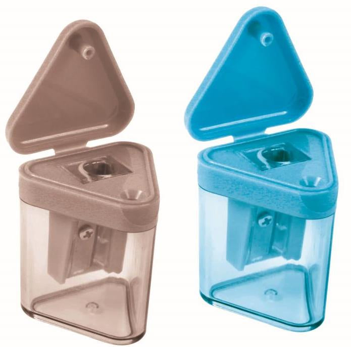 Economix E40632 Triangular Pencil Sharpener with Container, Assorted