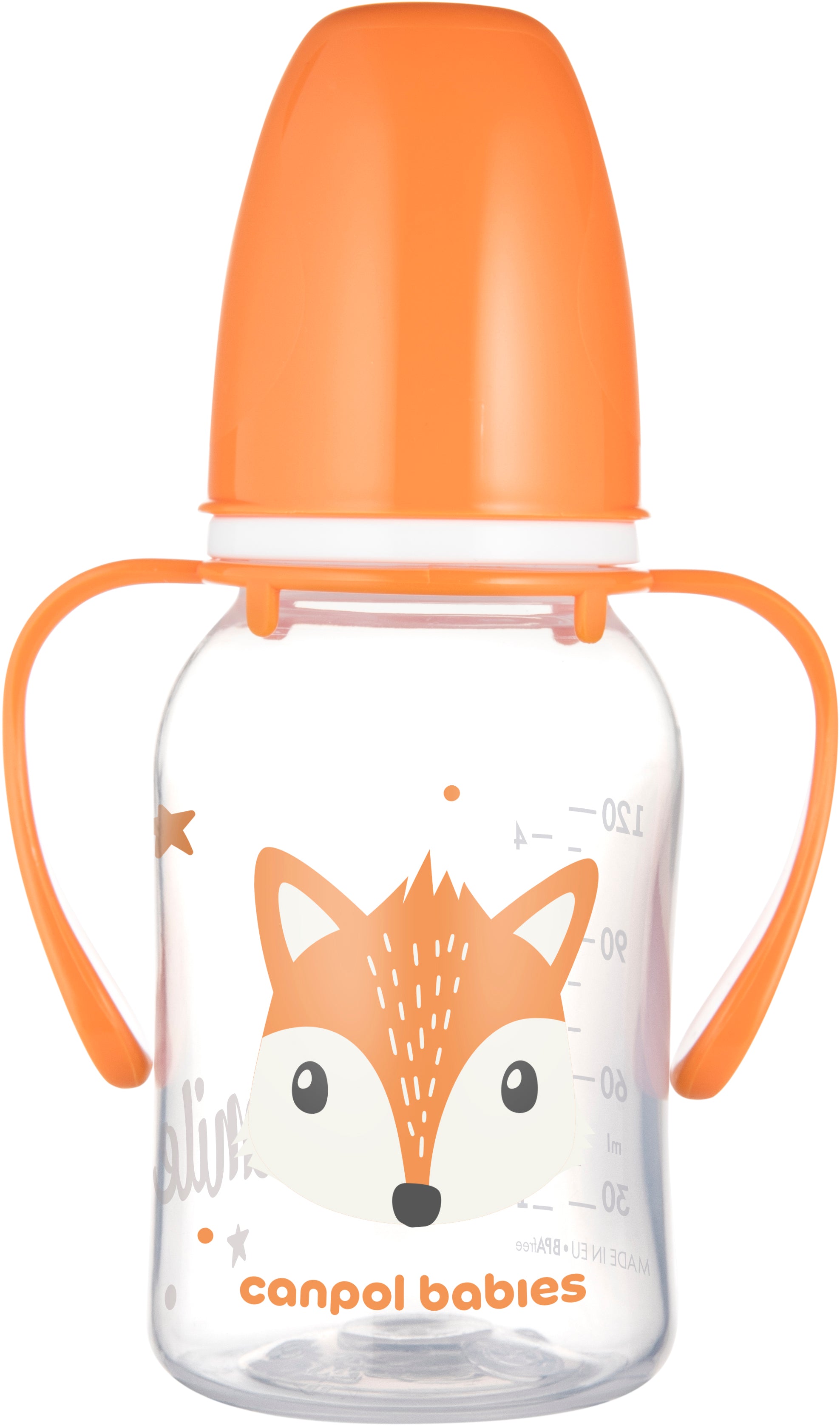 Canpol Babies 11/823 Orange Cute Animals Baby Bottle with Handles, 120 mL