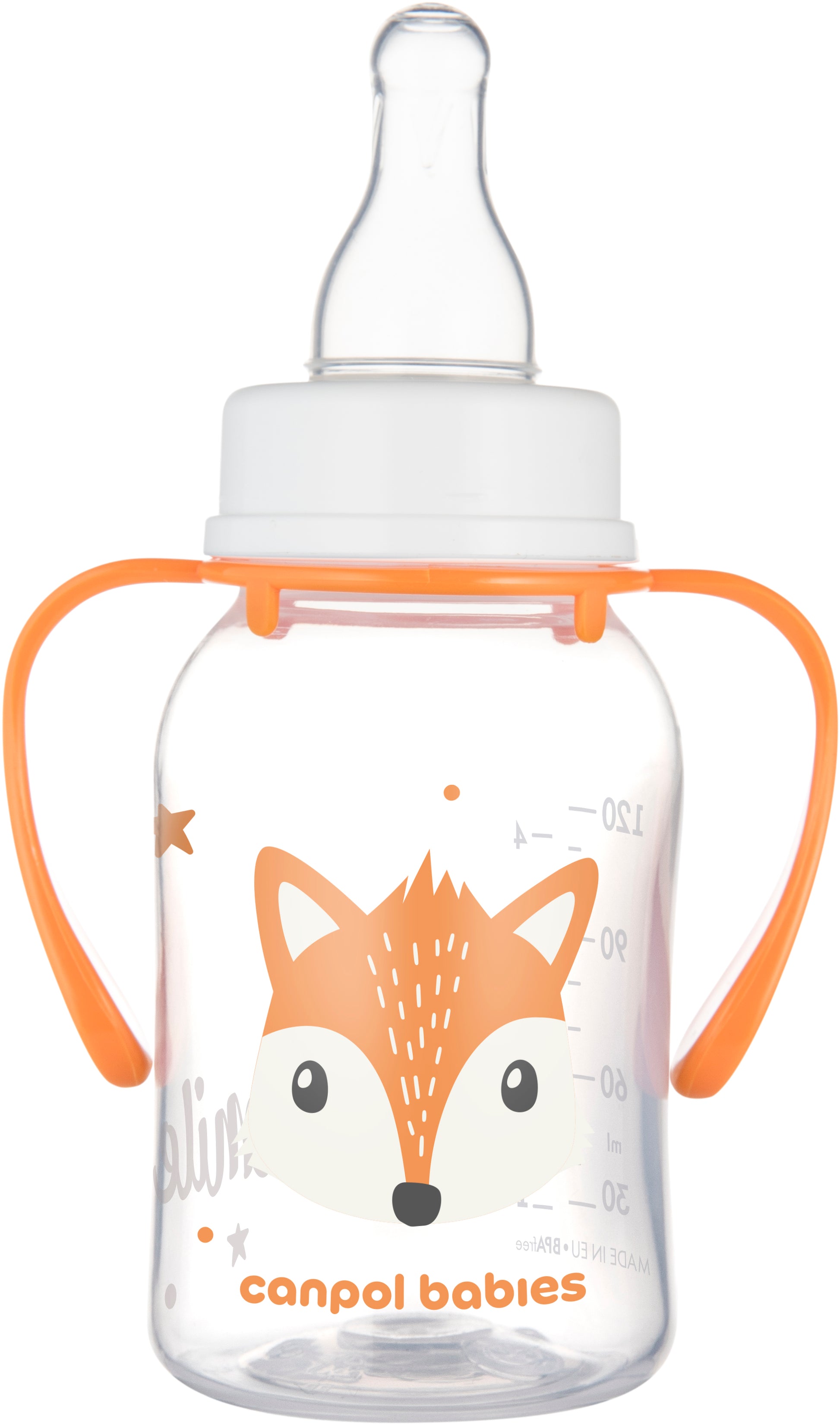Canpol Babies 11/823 Orange Cute Animals Baby Bottle with Handles, 120 mL - Image 2