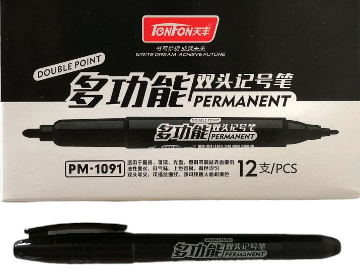 Tenfon PM-1091 Black Dual-Tip Permanent Marker