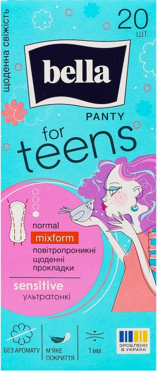 Bella For Teens Sensitive Normal Mixform Panty Liners, 20 pcs