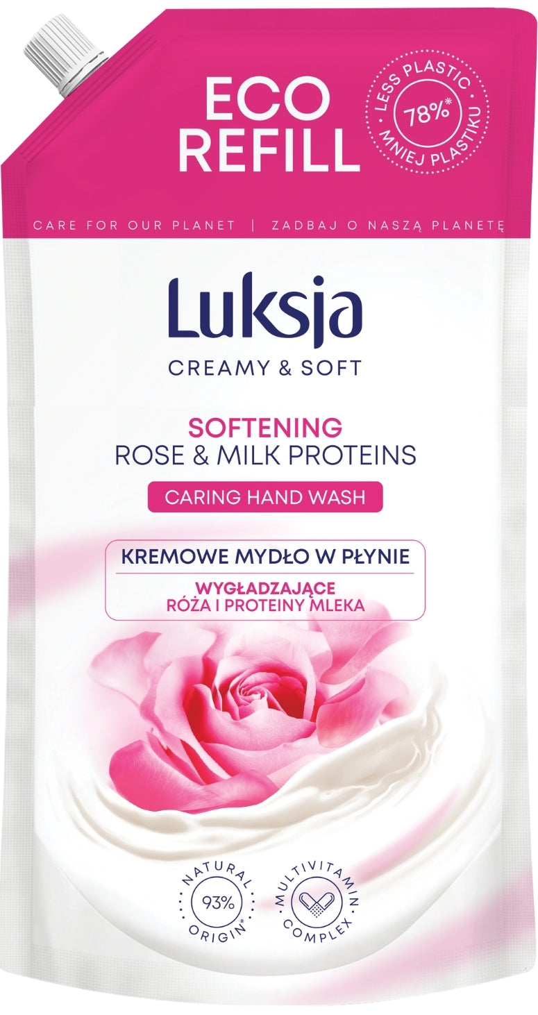 Luksja Rose & Milk Proteins Cream Liquid Hand Soap Refill Pouch, 900 mL