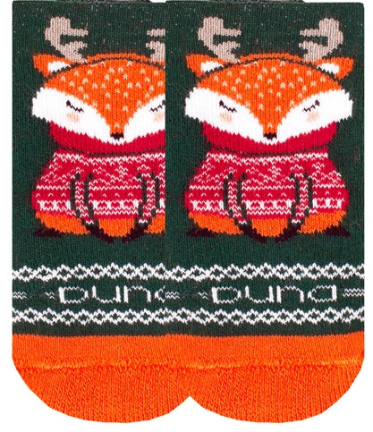 Duna 4112 Dark Green Patterned Winter Kids' Socks, Size 08-10