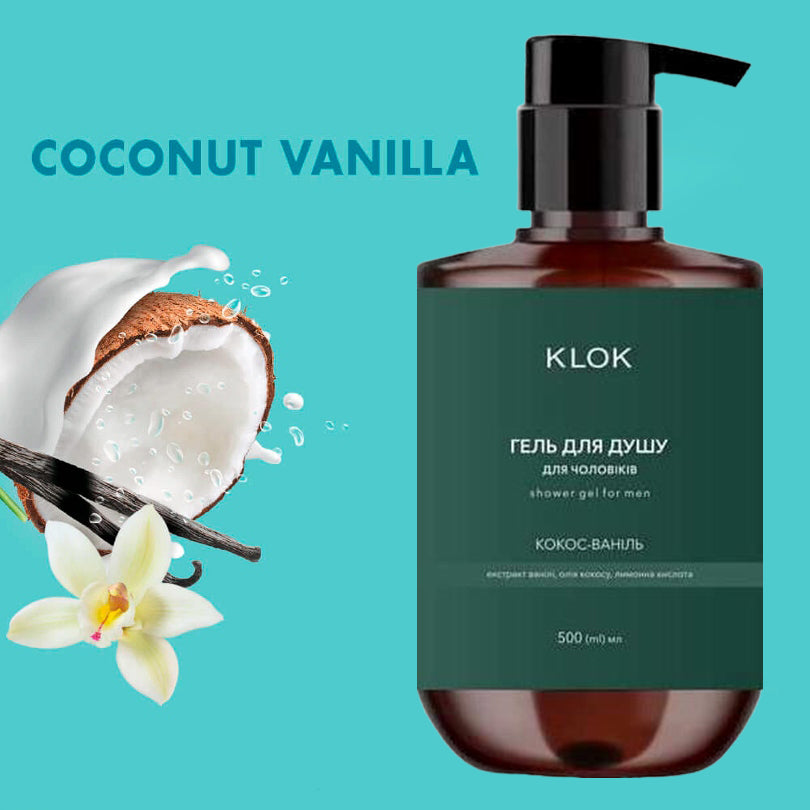 KLOK Coconut Vanilla Men's Shower Gel with Pump, 500 mL - Image 3