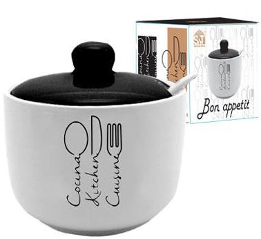 Bon Appetit 700-03-17 Ceramic Sugar Bowl with Spoon, 520 mL