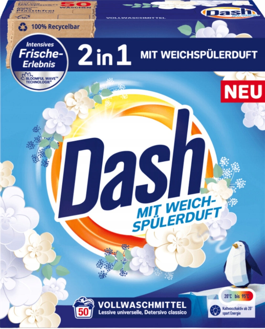 Dash 2-in-1 Universal Laundry Detergent Powder, 50 Loads, 3 kg