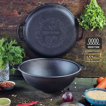 S&T T405CP Uzbek Cast-Iron Kazan with Frying Pan Lid, 8 L - Image 2