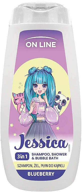 On Line Jessica Blueberry Kids' 3-in-1 Shampoo, Shower Gel & Bath Foam, 400 mL