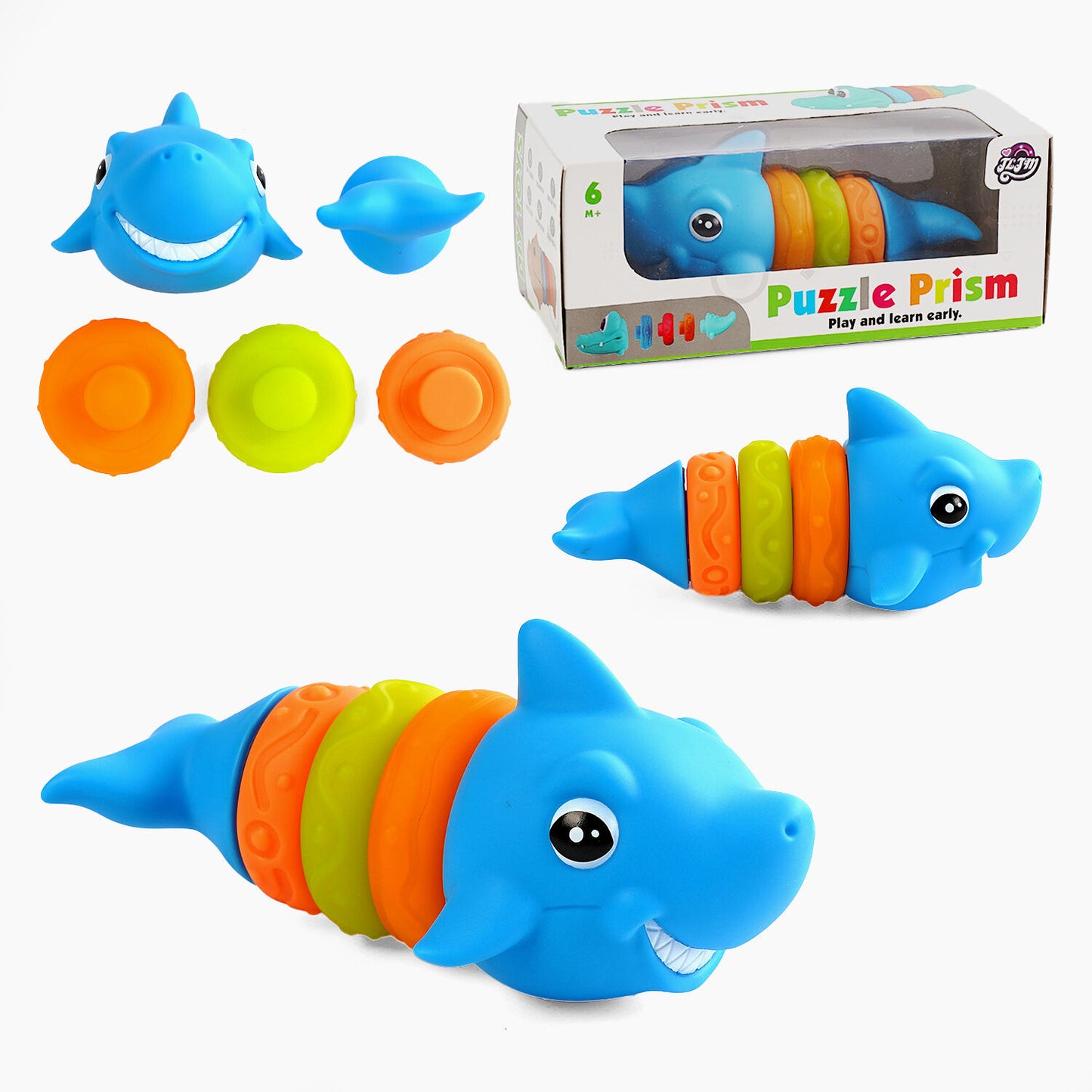 XQ 9934 B Puzzle Prism Shark Rubber Stacking Toy, 5 Pieces