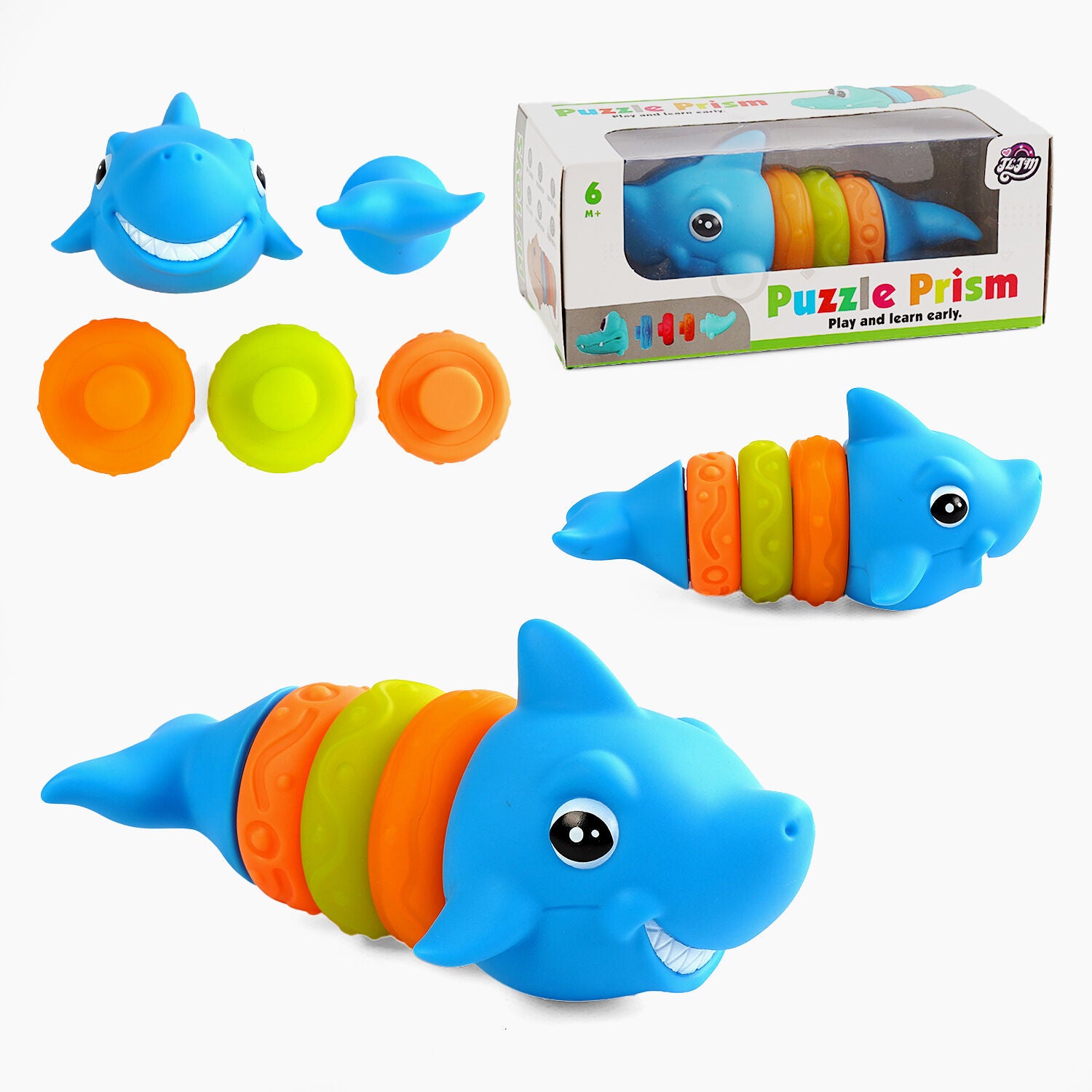 XQ 9934 B Puzzle Prism Shark Rubber Stacking Toy, 5 Pieces