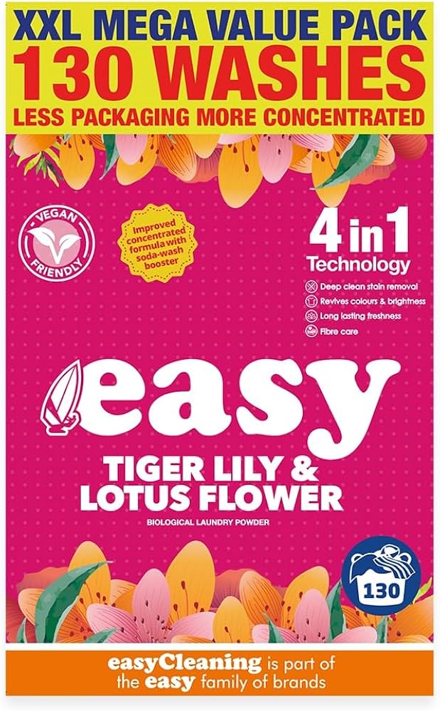 Easy Tiger Lily & Lotus Flower 4-in-1 Laundry Detergent Powder, 130 Loads, 6.5 kg