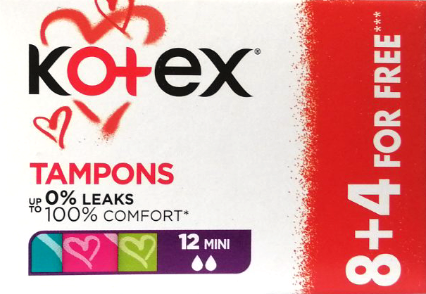 Kotex Mini Tampons, 8 + 4 pcs