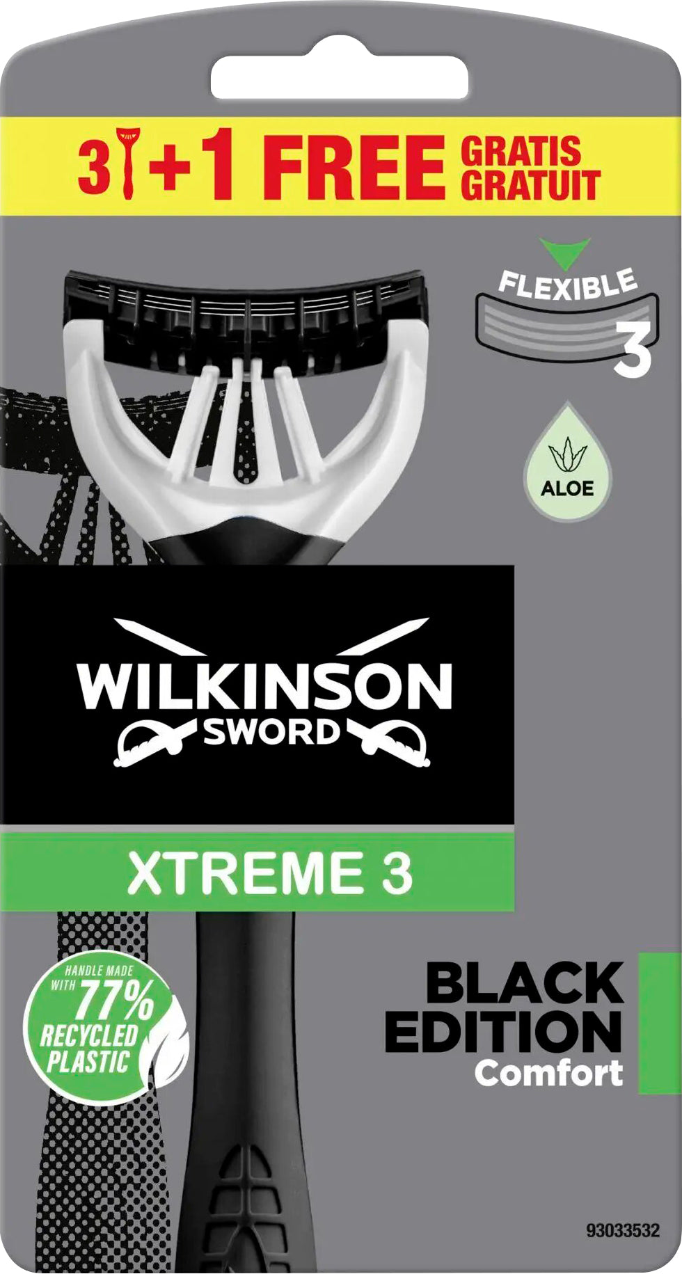 Wilkinson Sword Xtreme3 Black Edition Men's Disposable Razors, 3+1 pcs