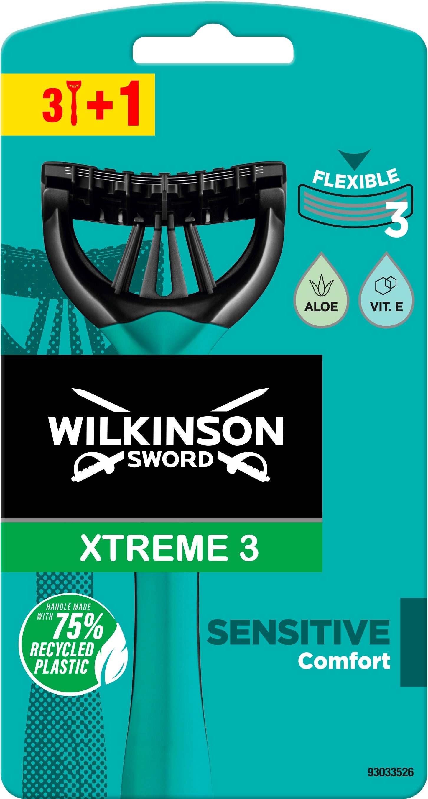 Wilkinson Sword Xtreme3 Sensitive Men's Disposable Razors, 3+1 pcs