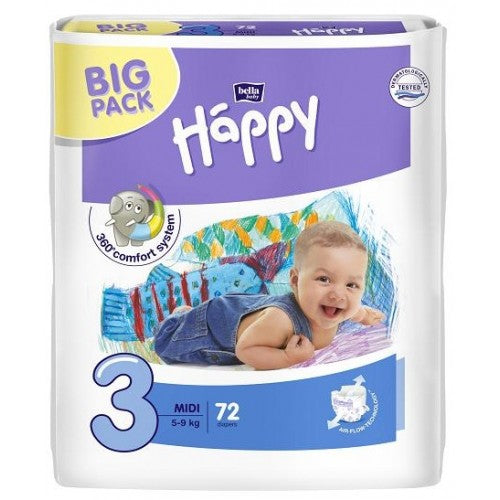 Happy Midi (3) Baby Diapers, 72 pcs, 5-9 kg
