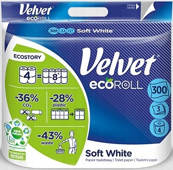 Velvet Soft White 3-Ply Toilet Paper, 300 Sheets per Roll, 4 Rolls
