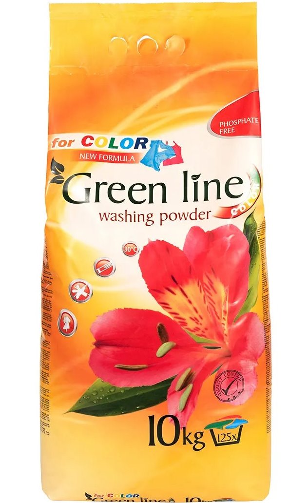 Green Line Color Laundry Detergent Powder, 125 Loads, 10 kg