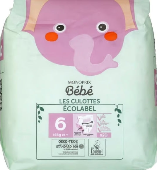 Monoprix Bébé Size 6 Baby Pull-Up Diaper Pants, 16+ kg, 20 pcs